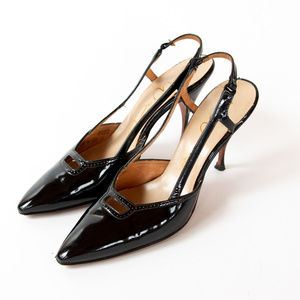 1960s Black Patent Slingback Stiletto Heels DeMura